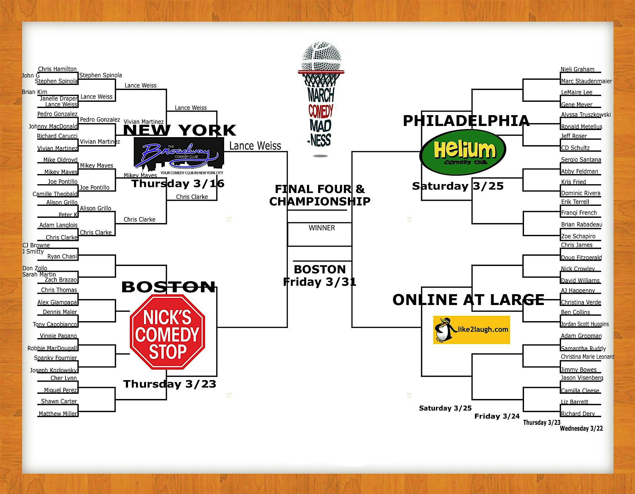 March Comedy Madness BOSTON Bracket at Nick’s