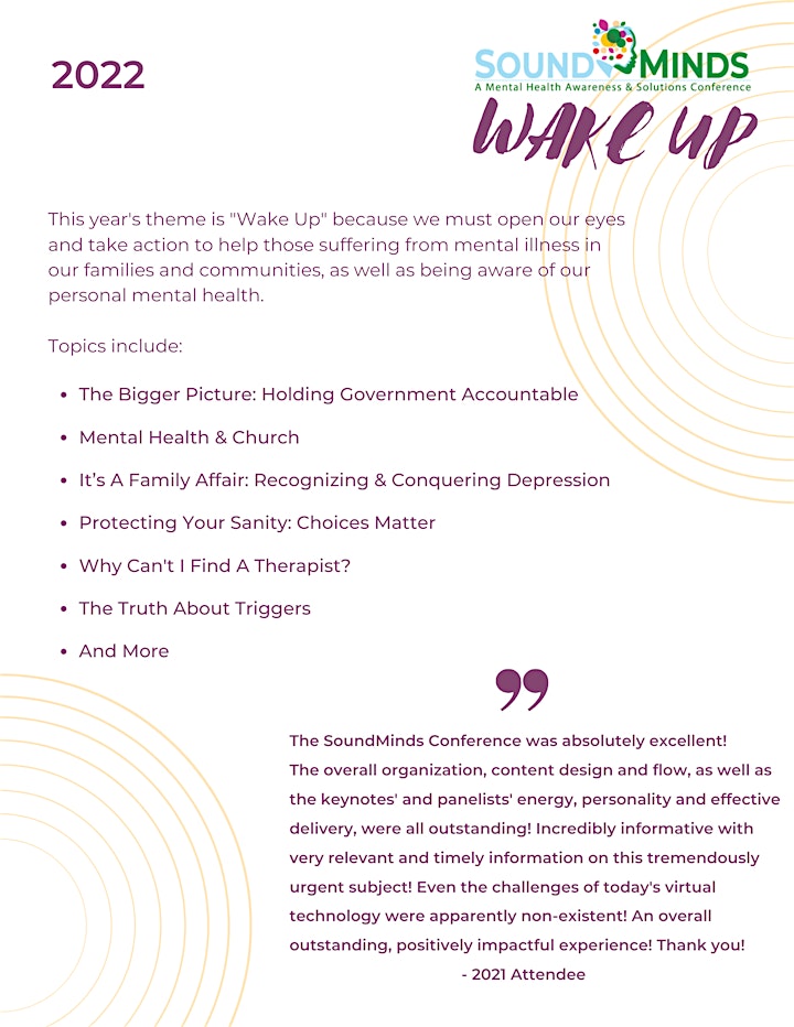 SoundMinds Mental Health Awareness & Solutions Conference WAKE UP image