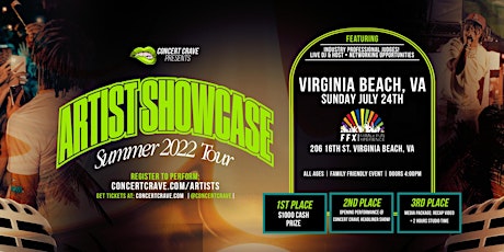 Concert Crave Artist Showcase! “Summer 2022 Tour” - VIRGINIA BEACH, VA tickets