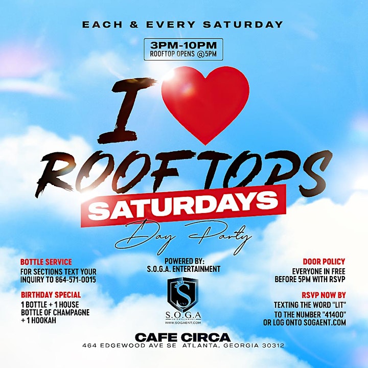 I Love Rooftop Saturdays Day Party @ Cafe Circa/Free Entry B4 5pm/SOGA ENT image