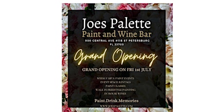 PAINT N SIP PARTY JOES PALETTE PAINT & WINE BAR GRAND OPENING! -1 FREE WINE tickets