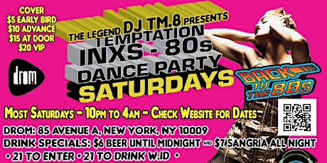 DJ TM.8's Temptation Saturday 80s Dance Party @ DROM (July 16, 2022) tickets