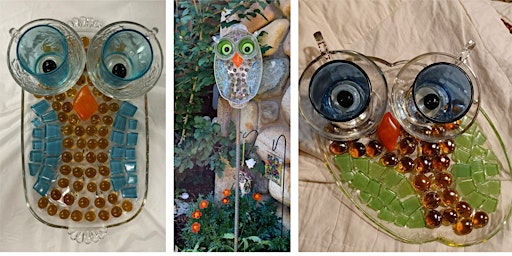 Upcycled Glass Garden Owl  - Livonia