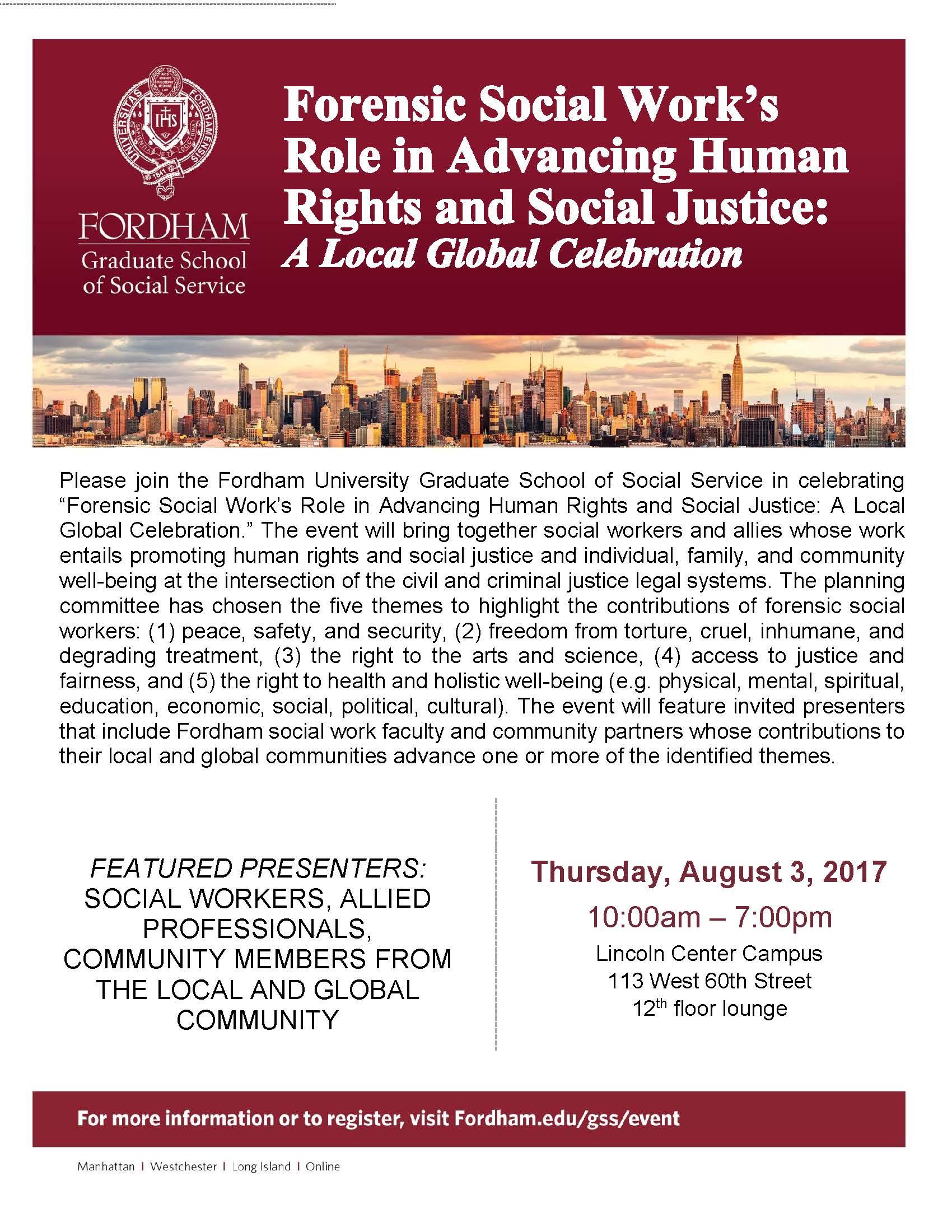Forensic Social Work’s Role in Advancing Human Rights and Social Justice: A Local Global Celebration