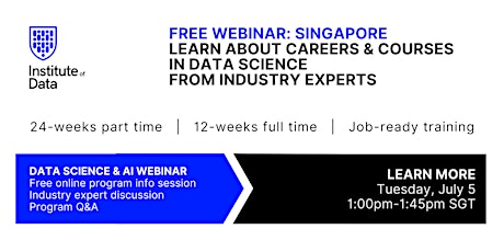 Webinar - Singapore Data Science Info Session: 1:00pm SGT - 5 July 2022 billets
