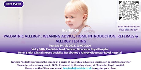 PAEDIATRIC ALLERGY : WEANING, HOME INTRODUCTION, REFERALS & ALLERGY TESTING tickets