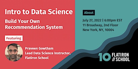 Intro to Data Science | Build Your Own Dessert Recommendation System | NYC tickets
