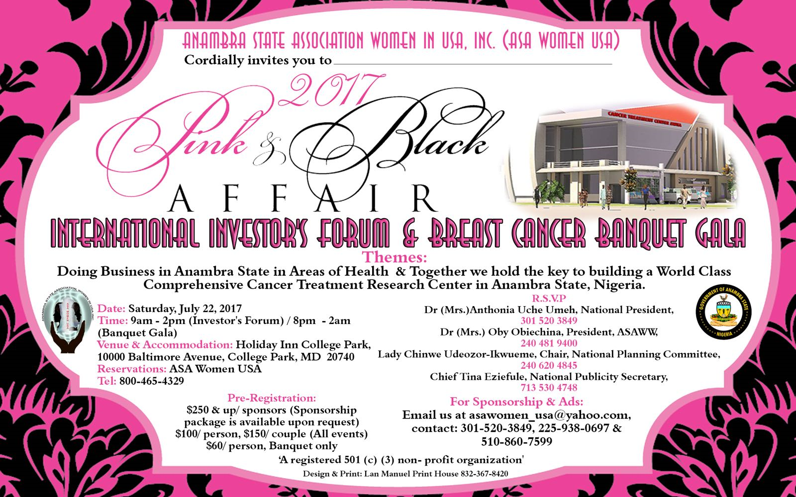2017 ASA Women USA Pink & Black Affair International Investor's Forum and Breast Cancer Banquet Gala