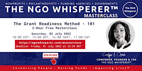 The NGO Whisperer™ Masterclass - The Grant Readiness Method - 101 tickets