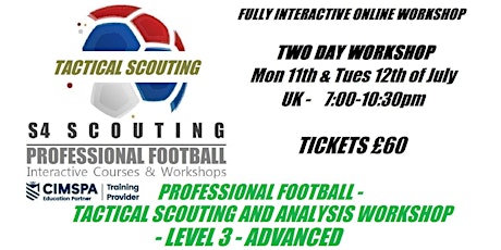 PROFESSIONAL FOOTBALL - TACTICAL SCOUTING AND ANALYSIS WORKSHOP - LEVEL 3 bilhetes