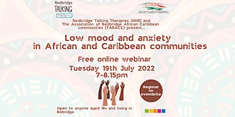 Low mood and anxiety in African and Caribbean communities Free Webinar bilhetes