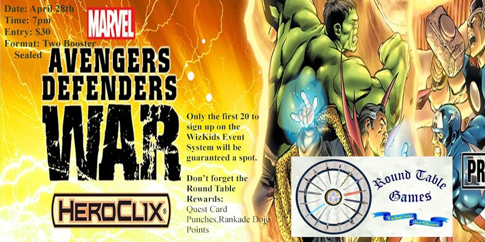 Round Table Games Events Eventbrite Heroclix Avengers Defenders Prerelease Tickets