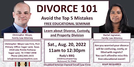 Divorce 101 – Avoid the Top 5 Mistakes – Free Educational Seminar