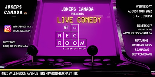 Live Comedy  @ The Rec Room Presented By Jokers Canada