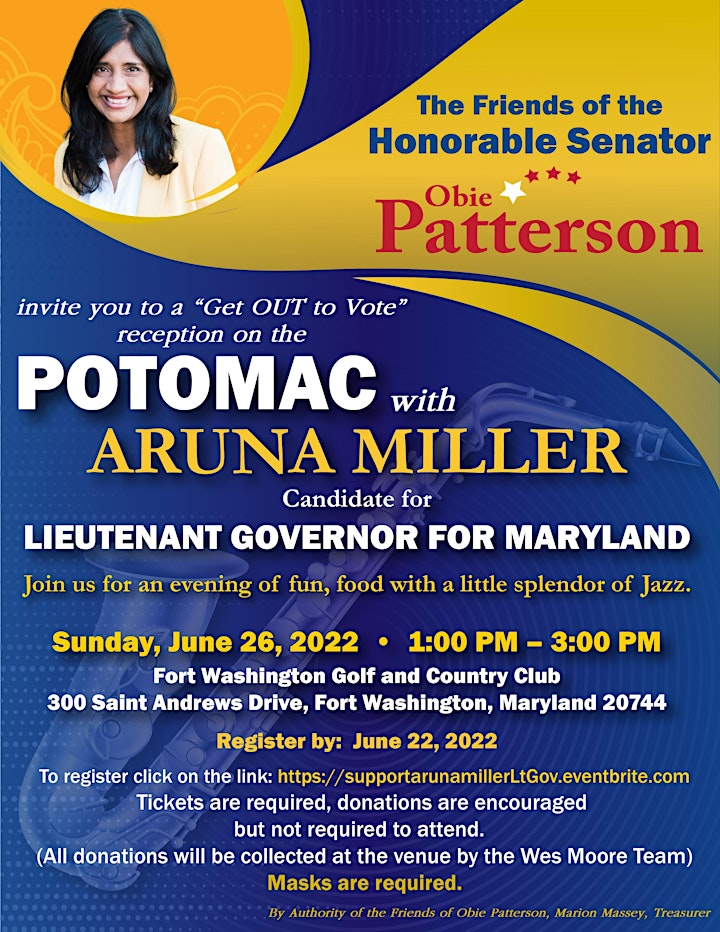 A reception in support of ARUNA MILLER - LIEUTENANT GOVERNOR FOR MARYLAND image