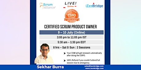 Certified Scrum Product Owner® (CSPO®) – 9 & 10 July’22 tickets