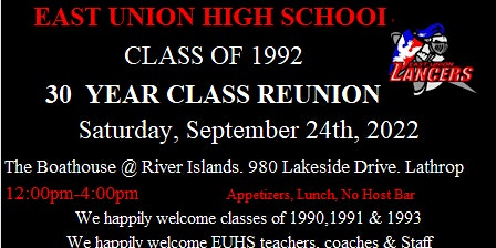 EUHS C/O 1992 30th Reunion      (Class of 90,91,93 and Staff invited)