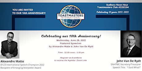Sudbury Noon Hour Toastmasters 10th Anniversary tickets