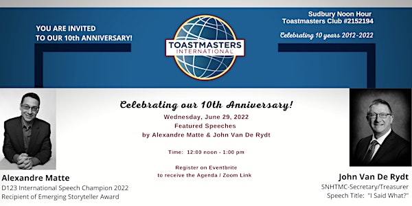 Sudbury Noon Hour Toastmasters 10th Anniversary
