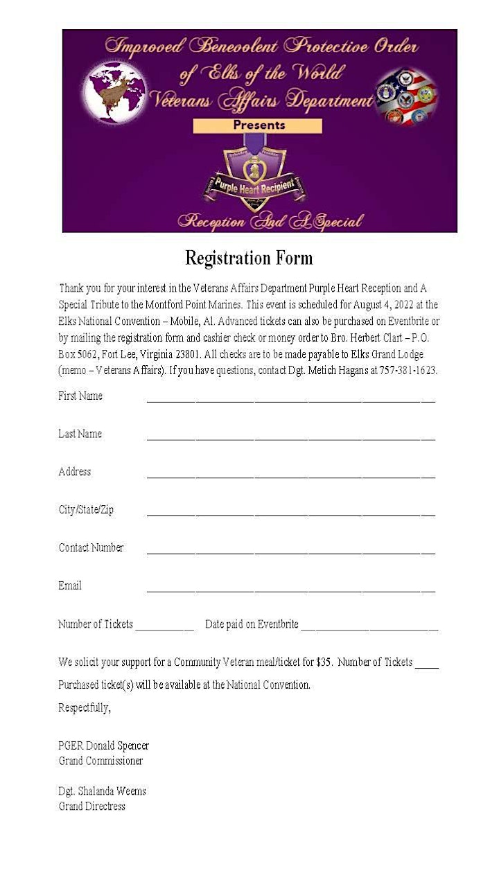 Grand Lodge Veterans Affairs - Purple Heart Reception & Special Tribute image