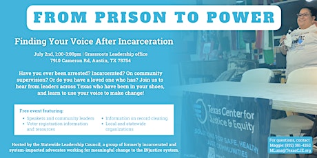 From Prison to Power: Join the Statewide Leadership Council in Austin! tickets