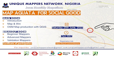 Unique Mappers OSM Nigeria  June Mapathon : Map Aguata LGA for Social Good Tickets