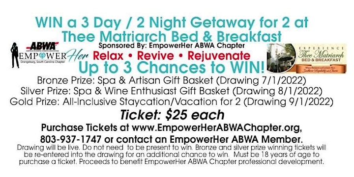EmpowerHer ABWA:  RELAX - REVIVE - REJUVENATE Getaway & Basket Fundraiser image
