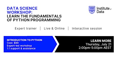 Online Data Science Workshop - Introduction to Python - Thurs 21 Jul, 2-5pm tickets