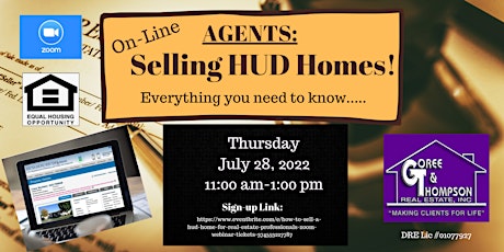 How to Sell a HUD Home for Real Estate Professionals!  Zoom Webinar tickets