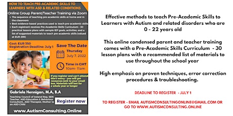 E-Course + SEN Curriculum - Teach Pre-Academic Skills to ASD Learners biglietti