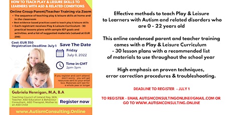 E-Course + SEN Curriculum - Teach Play & Leisure Skills to ASD Learners tickets
