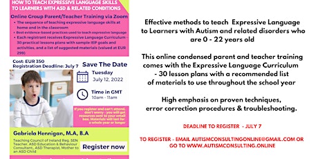 E-Course + SEN Curriculum: Teaching Expressive Language  to ASD Learners tickets