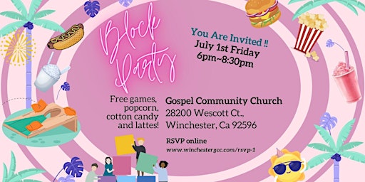 Free Block Party invitation from Gospel Community Church(GCC) in Winchester
