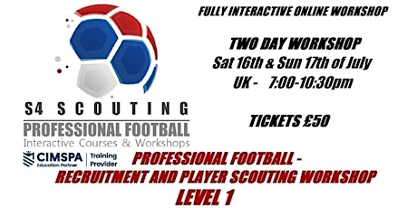 PROFESSIONAL FOOTBALL - RECRUITMENT AND PLAYER SCOUTING WORKSHOP - LEVEL 1 bilhetes