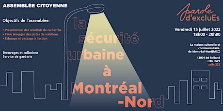 ASSEMBLÉE CITOYENNE : LA SÉCURITÉ URBAINE À MONTRÉAL-NORD tickets