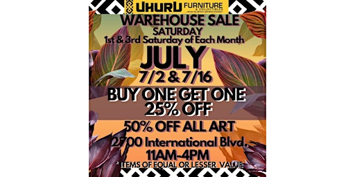 Uhuru Furniture JULY Warehouse Sales!!