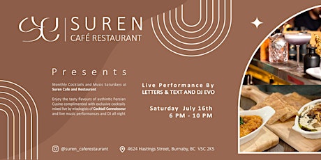Monthly Cocktails & Jazz Saturdays at Suren Cafe & Restaurant tickets