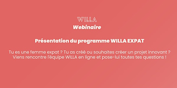 Webinaire de présentation : Programme WILLA EXPAT