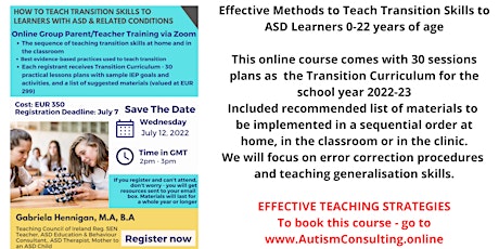 E-Course + SEN Curriculum: Teaching Transition  to ASD Learners biglietti