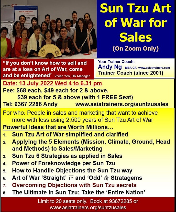 Sun Tzu Art of War for SALES (2.5 Hours at Zoom) image