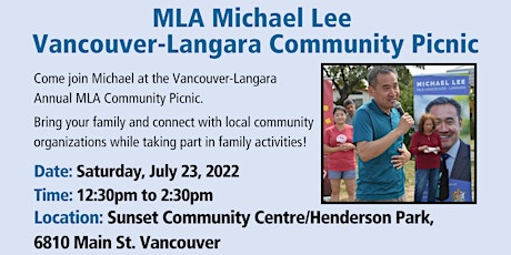Image principale de MLA Michael Lee Vancouver-Langara Community Picnic