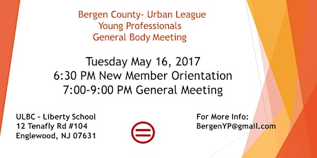 Urban League for Bergen County May General Body Meeting primary image