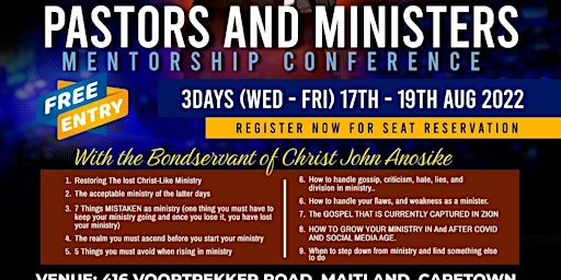 PASTORS AND MINISTERS MENTORSHIP CONFERENCE WITH THE BONDSERVANT OF CHRIST