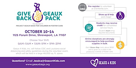 Give Back Geaux Pack: Geaux 4 Kids Project Geaux Bags (October 2022)