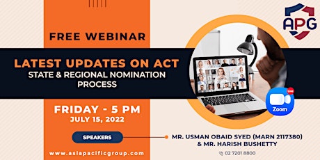 Free Webinar on Latest Updates on ACT State & Regional Nomination Process