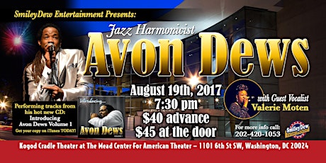 SmileyDew Entertainment presents Jazz Harmonicist Avon Dews with special guest vocalist Valerie Moten primary image