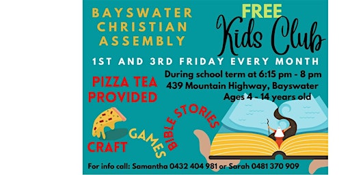 Kids Bible Teaching & Pizza - TERM 3 (for 4-14 YO but all welcome!)