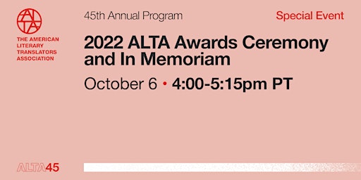 2022 ALTA Awards Ceremony (free and open to the public) primary image