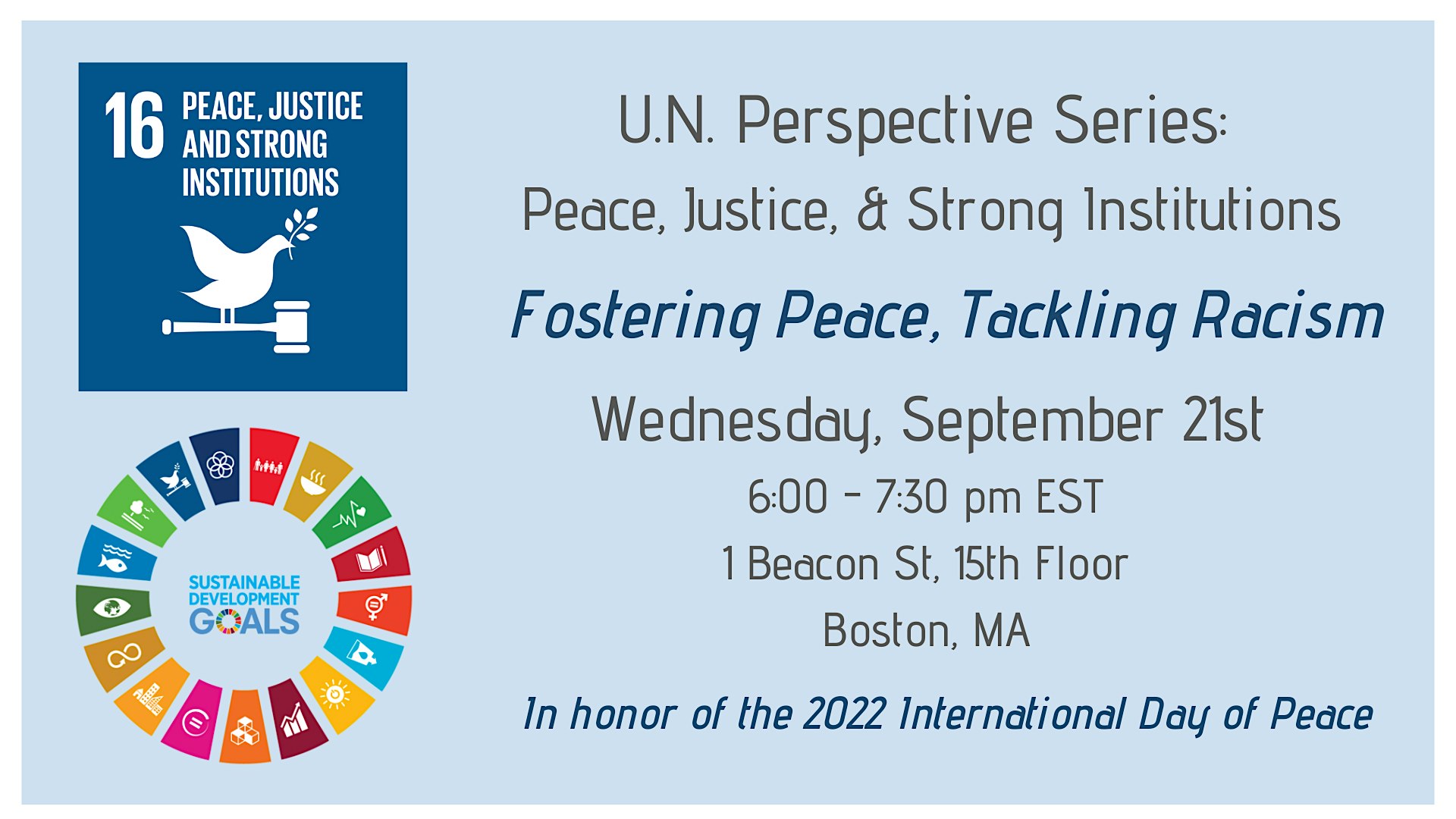 U.N. Perspective Series: Peace, Justice, and Strong Institutions
