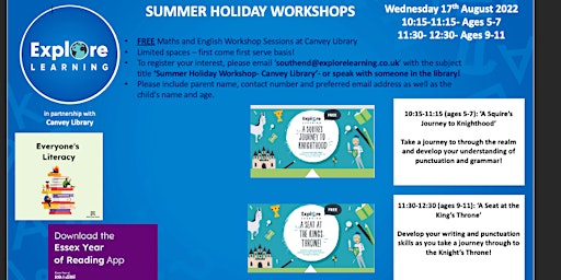 'A Squires Journey to Knighthood'- Summer Holiday English Workshop! Age5-7